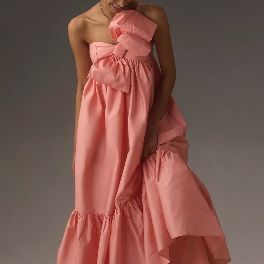Atsu Sally Bow Maxi Dress in Pink Salmon (NWT)